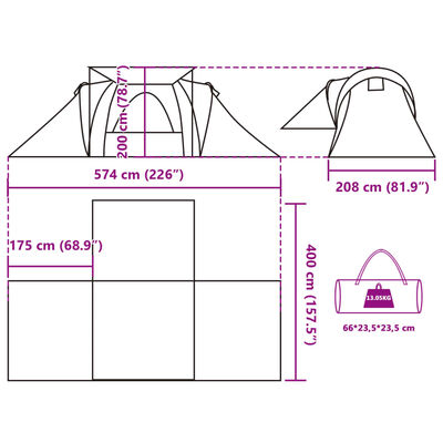 vidaXL Tenda da Campeggio a Cupola 6 Persone Grigio e Arancione