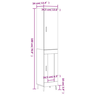 vidaXL Credenza Grigio Sonoma 34,5x34x180 cm in Legno Multistrato