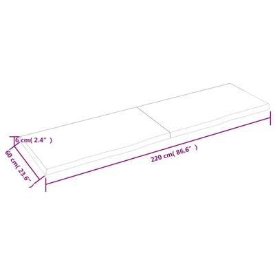 vidaXL Piano Bagno Marrone 220x60x(2-6) cm Legno Massello Trattato