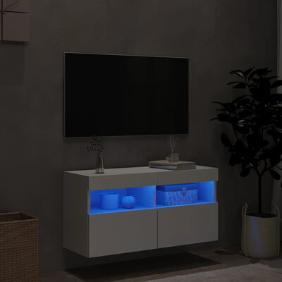 vidaXL Mobile TV a Parete con Luci LED Bianco 80x30x40 cm