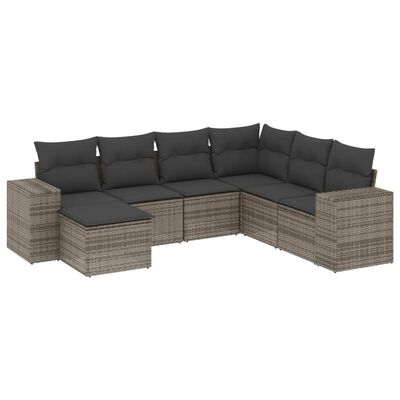 vidaXL Set Divani da Giardino 7 pz con Cuscini Grigio in Polyrattan