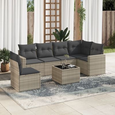 vidaXL Set Divani da Giardino 7pz con Cuscini Grigio Chiaro Polyrattan