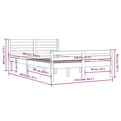 vidaXL Giroletto senza Materaso Ambra in Legno Massello 120x190 cm