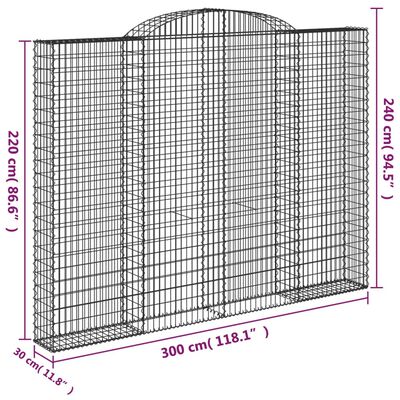 vidaXL Cesti Gabbioni ad Arco 5 pz 300x30x220/240 cm Ferro Zincato