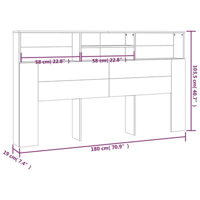 vidaXL Testiera con Scomparti Rovere Marrone 180x19x103,5 cm