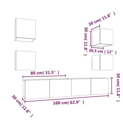 vidaXL Set di Mobili Porta TV 6 pz Rovere Fumo in Legno Multistrato