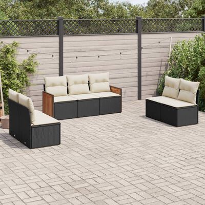 vidaXL Set Divani da Giardino con Cuscini 7pz Nero Polyrattan