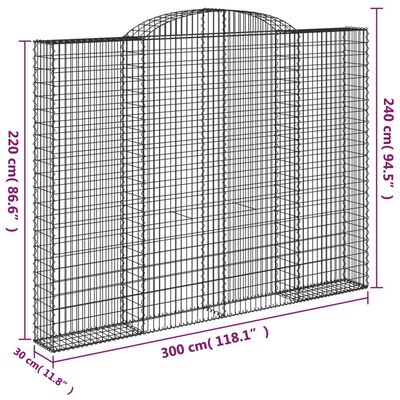 vidaXL Cesti Gabbioni ad Arco 4 pz 300x30x220/240 cm Ferro Zincato