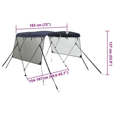 vidaXL Bimini di Prua Pareti Laterali Rete 3 Archi 183x(154-167)x137cm