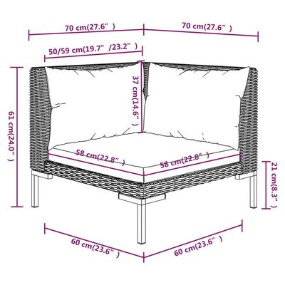 vidaXL Divani da Giardino 10 pz con Cuscini in Polyrattan Grigio Scuro