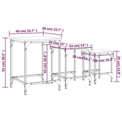 vidaXL Tavolini Impilabili 3 pz Neri in Legno Multistrato