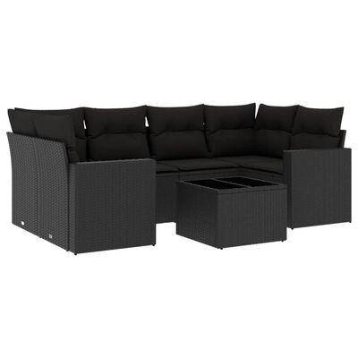 vidaXL Set Divani da Giardino con Cuscini 7pz Nero Polyrattan