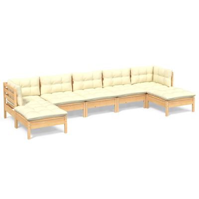 vidaxL Set Salotto da Giardino 7pz con Cuscini Crema in Legno di Pino