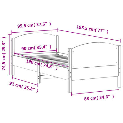 vidaXL Letto senza Materasso 90x190 cm in Legno Massello di Pino