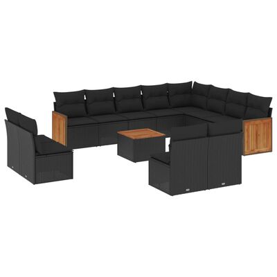 vidaXL Set Divani da Giardino 13pz con Cuscini Nero in Polyrattan