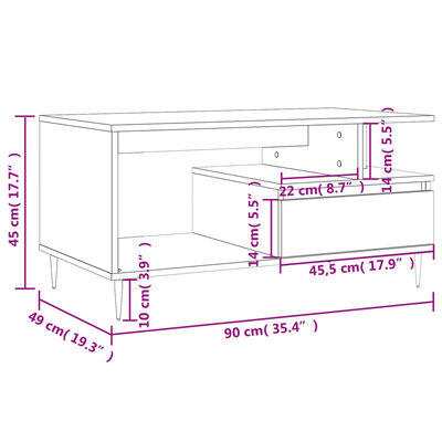 vidaXL Tavolino da Salotto Rovere Fumo 90x49x45 cm Legno Multistrato