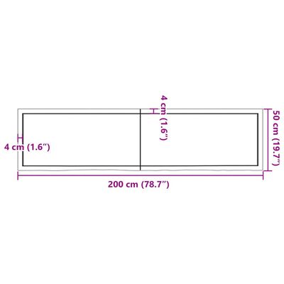 vidaXL Ripiano a Parete 200x50x(2-6) cm Massello Rovere Non Trattato