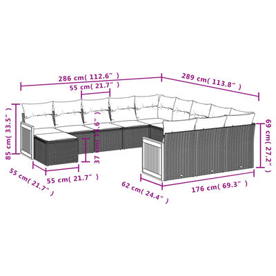 vidaXL Set Divani da Giardino 12 pz con Cuscini Nero in Polyrattan