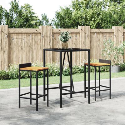 vidaXL Set Bar Giardino 3 pz Nero Polyrattan e Legno Massello Acacia