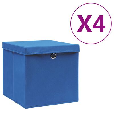 vidaXL Contenitori con Coperchi 4 pz 28x28x28 cm Blu