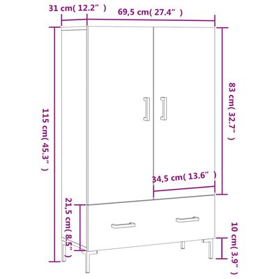 vidaXL Credenza Grigio Sonoma 69,5x31x115 cm in Legno Multistrato