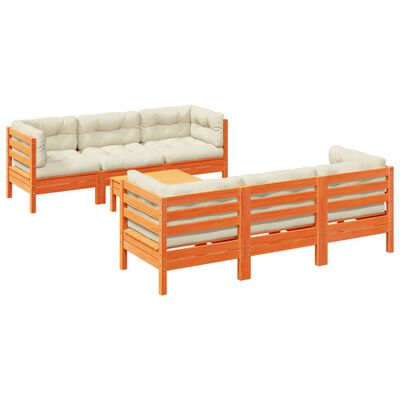 vidaXL Set Divani Giardino 7 pz con Cuscini Marrone Cera Massello Pino