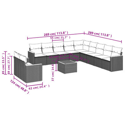 vidaXL Set Divani da Giardino 12 pz con Cuscini Nero in Polyrattan