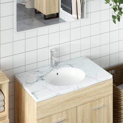 vidaXL Lavandino da Bagno Bianco 38,5x33,5x19 cm Ovale in Ceramica