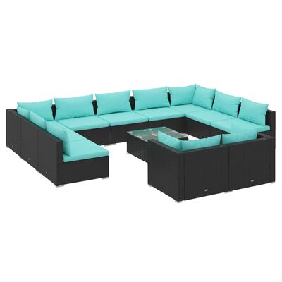 vidaXL Set Divani da Giardino 12 pz con Cuscini in Polyrattan Nero