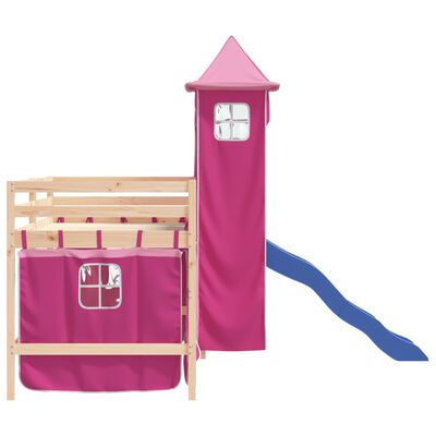 vidaXL Letto a Soppalco con Torre Bambini Rosa 90x190cm Massello Pino