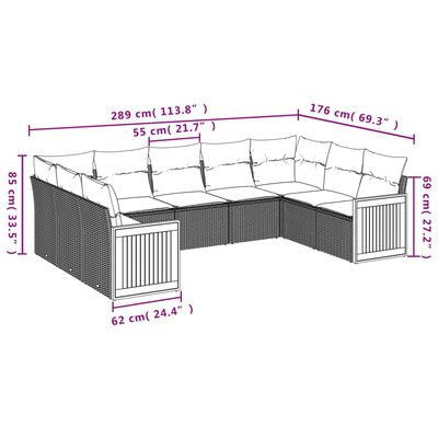 vidaXL Set Divano da Giardino 9 pz con Cuscini Beige in Polyrattan