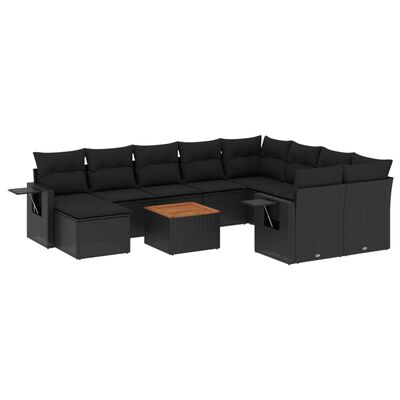 vidaXL Set Divani da Giardino 11 pz con Cuscini in Polyrattan Nero