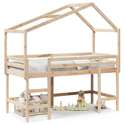 vidaXL Letto Soppalco con Scala e Tetto 80x200 cm Legno Massello Pino