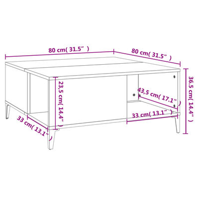 vidaXL Tavolino Salotto Bianco Lucido 80x80x36,5 cm Legno Multistrato