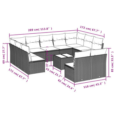 vidaXL Set Divani da Giardino 12 pz con Cuscini Nero in Polyrattan