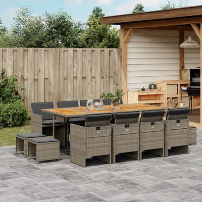 vidaXL Set da Pranzo da Giardino 13pz con Cuscini Grigio in Polyrattan