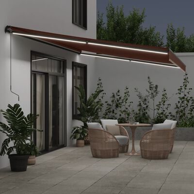 vidaXL Tenda da Sole Retrattile Manuale con LED Marrone 500x350 cm