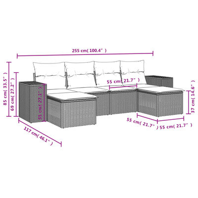 vidaXL Set Divano da Giardino 6 pz con Cuscini Nero in Polyrattan