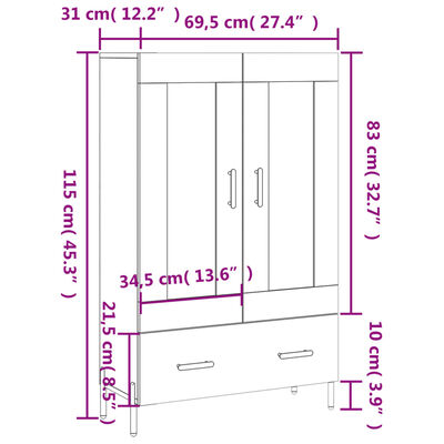 vidaXL Credenza Rovere Marrone 69,5x31x115 cm in Legno Multistrato