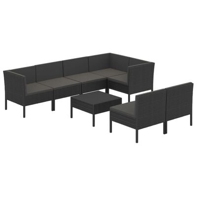 vidaXL Set Divani da Giardino 8 pz con Cuscini in Polyrattan Nero