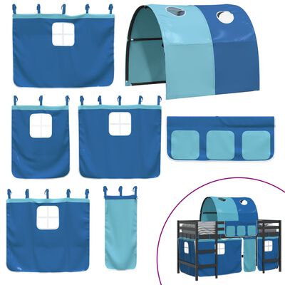 vidaXL Letto a Soppalco con Tunnel Bambini Blu 90x200cm Massello Pino