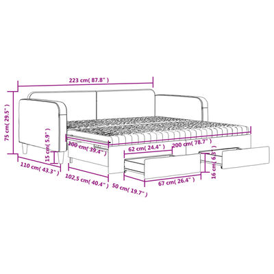 vidaXL Divano Letto Estraibile con Cassetti Nero 100x200 cm in Tessuto