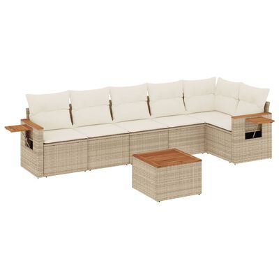 vidaXL Set Divani da Giardino 7 pz con Cuscini Beige in Polyrattan