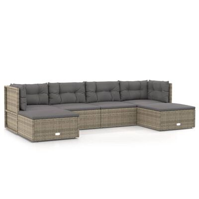 vidaXL Set Divani da Giardino 6 pz con Cuscini in Polyrattan Grigio