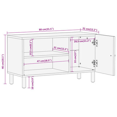 vidaXL Mobile Porta TV 80x31x46 cm in Legno Massello di Mango