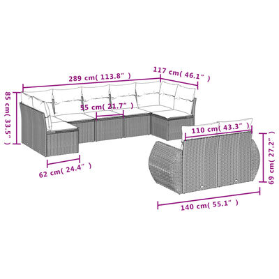 vidaXL Set Divani da Giardino 9 pz con Cuscini Nero in Polyrattan