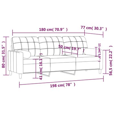 vidaXL Divano a 3 Posti con Cuscini Marrone 180 cm in Tessuto