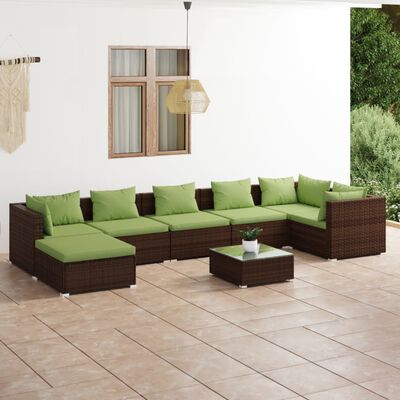 vidaXL Set Divani da Giardino 8 pz con Cuscini in Polyrattan Marrone