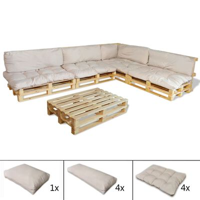 Set 9 cuscini per set divano con pallet bianco sabbia