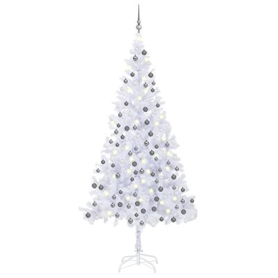 vidaXL Albero di Natale Artificiale Preiluminato Palline 240 cm Bianco